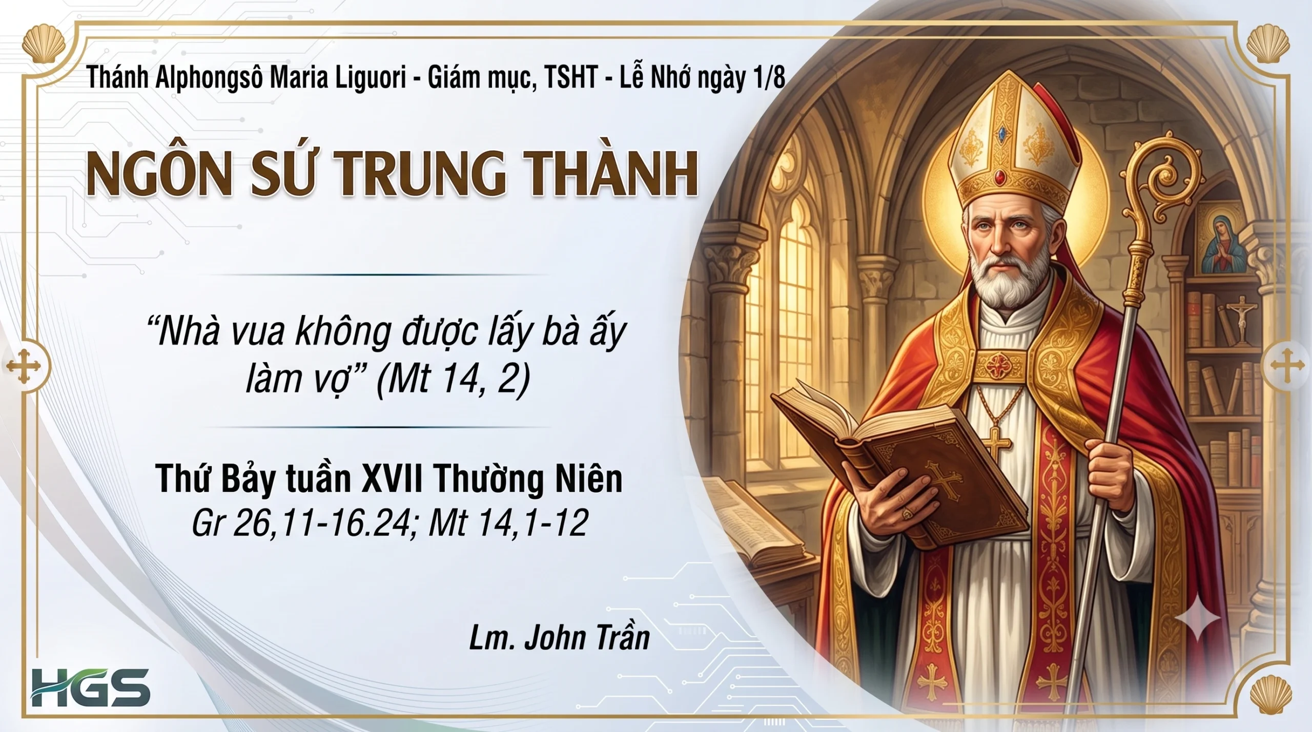 Thánh Alphongsô Maria Liguori - GM, TSHT - Lễ Nhớ ngày 1/8